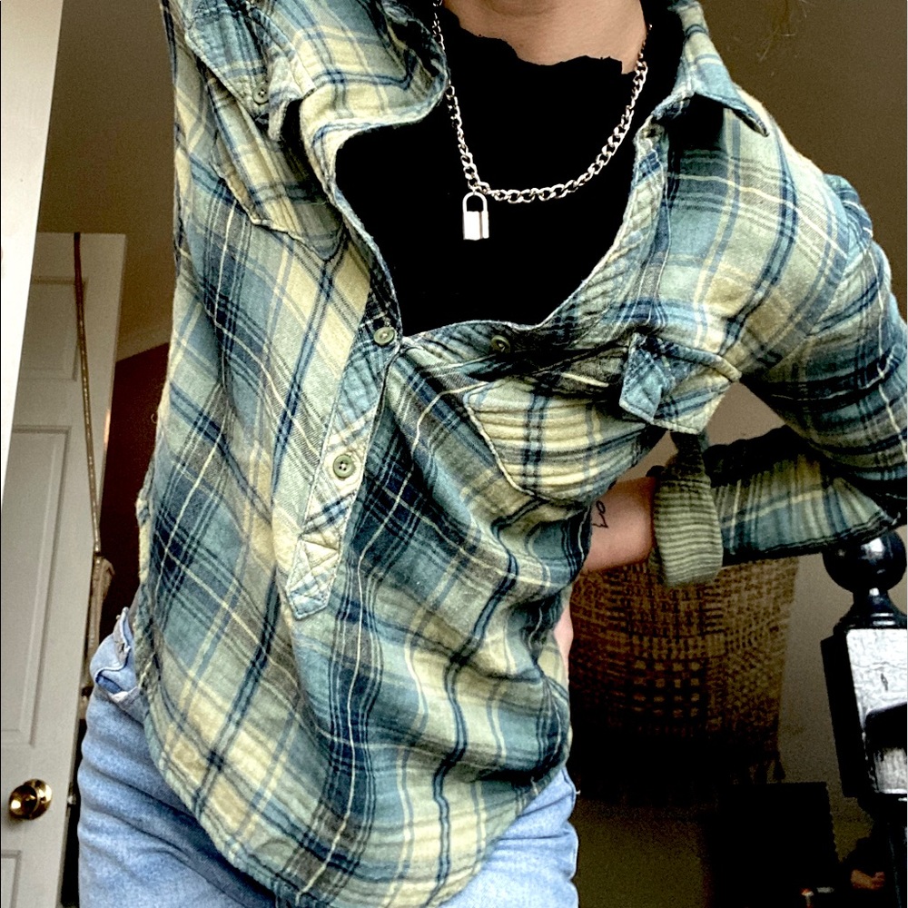 Army Green Quarter Button Flannel